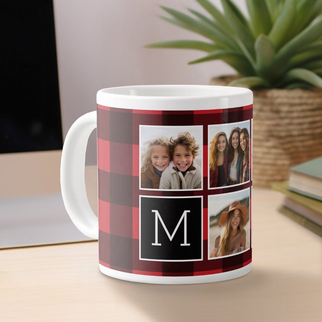 Fotokollage - Monogram Red Black Buffalo Play Jumbo Mugg (Personalized mug)