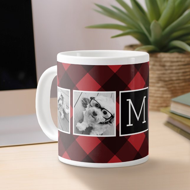 Fotokollage - Monogram Red Black Buffalo Play Jumbo Mugg (Personalized mug)