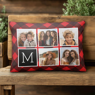 Fotokollage - Monogram Red Black Buffalo Play Prydnadskudde
