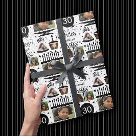 Fotokollage Namn 30års födelsedag Wrapping Papper Presentpapper