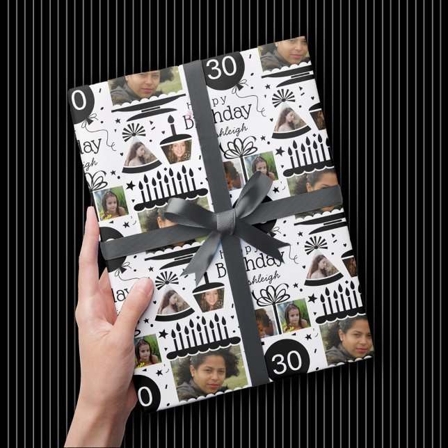 Fotokollage Namn 30års födelsedag Wrapping Papper Presentpapper (Skapare uppladdad)