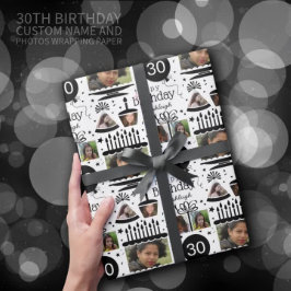 Fotokollage Namn 30års födelsedag Wrapping Papper Presentpapper