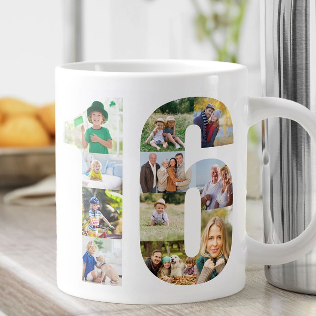 Fotokollage nummer 16 - 16:e födelsedagen jumbo mugg (Skapare uppladdad)