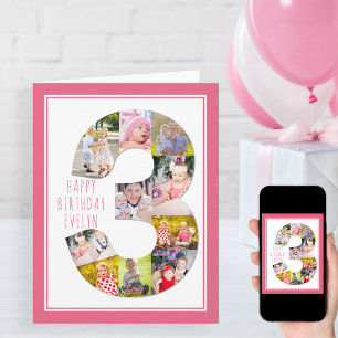 Fotokollage nummer 3 Flickans 3-årsdag Kort