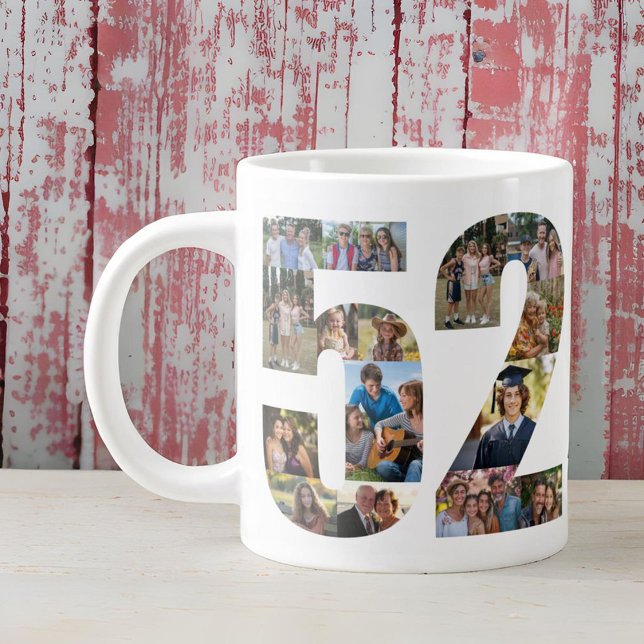 Fotokollage nummer 52 - 52:a födelsedagen jumbo mugg (Number 52 Photo Collage Giant Coffee Mug)