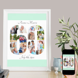 Fotokollage nummer 60 Mint Vit 60:e födelsedagen Poster