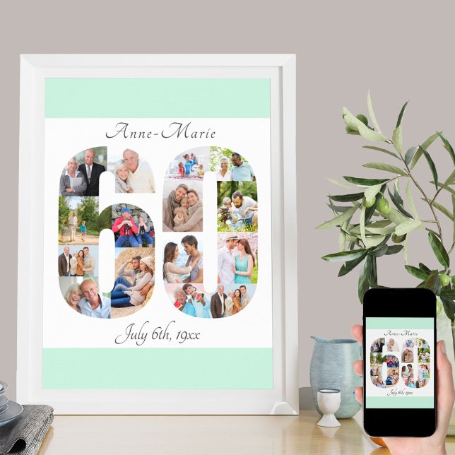Fotokollage nummer 60 Mint Vit 60:e födelsedagen Poster (Skapare uppladdad)