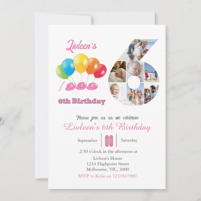 Fotokollage nummer 6 för 6e-födelsedagsfoto inbjudningar (Framsida)