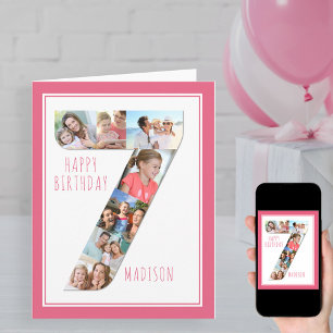 Fotokollage nummer 7 Flickans födelsedagskort 7:e Kort