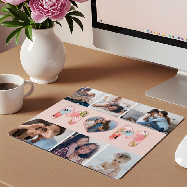 Fotokollage och Blommönster lycklig Mors dag Musmatta (Happy Mother's Day Photo Collage & Floral Pattern Mouse Pad)