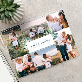 Fotokollage och monogram för vattenfärgsfilm i fam kalender