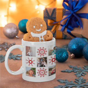 Fotokollage och röd snöflingor-jul kaffemugg