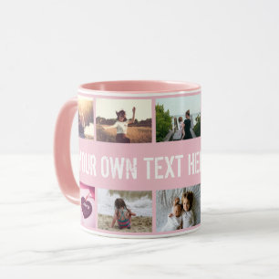Fotokollage och text för Personligens rosa Mugg