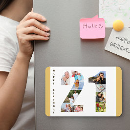 Fotokollage på nummer 21 Lycklig 21: a födelsedage Magnet