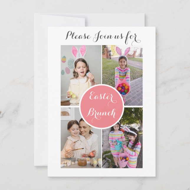 Fotokollage Påskägg Bunny Rosa Påsk Brunch Inbjudningar (Framsida)