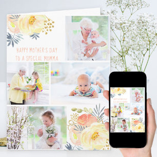 Fotokollage Peach Gul Blommig Redigerbar Kort
