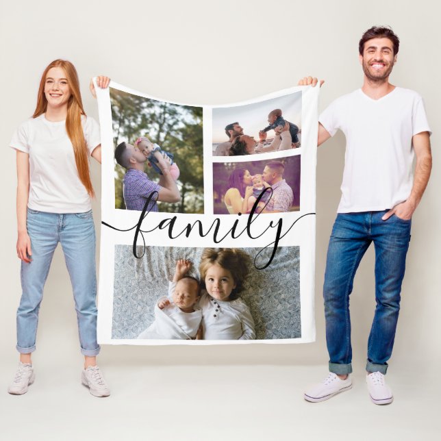 Fotokollage Personlig DIY Anpassningsbar Family Fleecefilt (På plats)