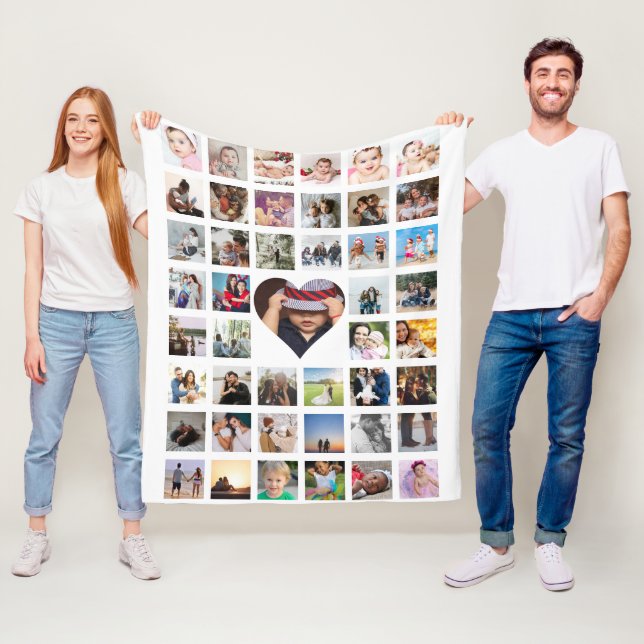 Fotokollage Personlig DIY Anpassningsbar Heart Fleecefilt (På plats)