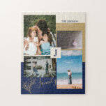 Fotokollage Puzzles Modern Färg block Family Photo Pussel<br><div class="desc">Den här anpassningsbarna är ett fotosamlingspussel med snyggt färg-block och typografi med temat beige,  guld och mörk blått färg. Byt ut dessa 4 fotokollage mot dina och anpassa texten med din familj namn och initialer.</div>