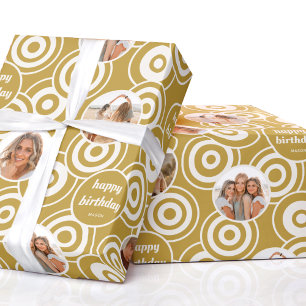 Fotokollage Retro Circles Mustard från födelsedage Presentpapper