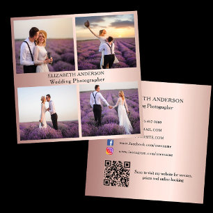 Fotokollage ro guld QR-kod social-media Fyrkantigt Visitkort