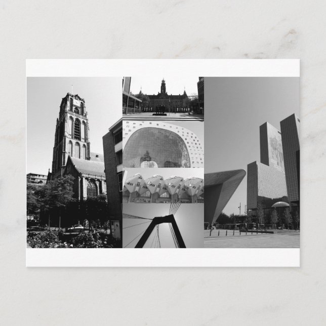 Fotokollage Rotterdam 1 i svartvitt Vykort (Framsida)