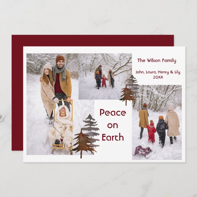 Fotokollage Rustic Snö utomhus fred på jorden Julkort (Fram/baksida)