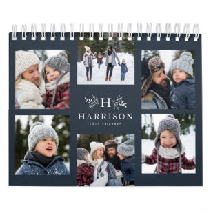 Fotokollage Rustit Navy Blue Mongram-familj Kalender