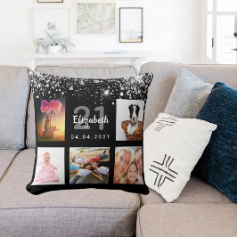 Fotokollage silver glitter i namn kudde