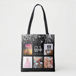 Fotokollage silver glitter i namn tygkasse