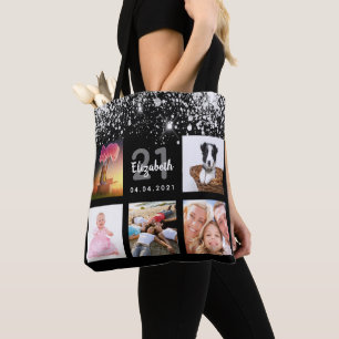 Fotokollage silver glitter i namn tygkasse