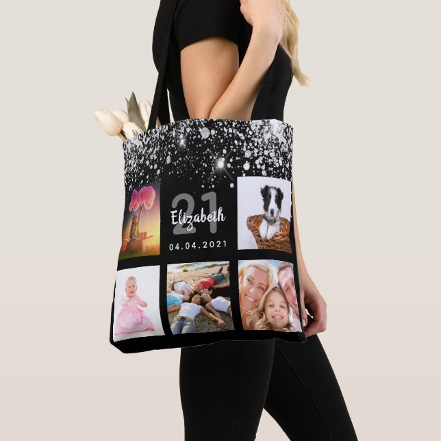 Fotokollage silver glitter i namn tygkasse (Närbild)