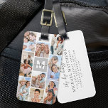 Fotokollage Simple Monogram Bild Bagagebricka<br><div class="desc">Personlig 9-Photo Collage Luggage Tag med Monogram. Den här anpassningsbarna bagagetaggen visar en ren kollage med 9 favoritfoton, med en personlig svart, vit och grått monogram i mitten för en modern beröring. Perfekt för att fånga speciella minnen med familj, vänner eller sällskapsdjur - oavsett om de kommer från äventyr eller...</div>