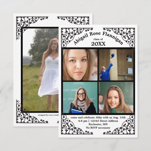 Fotokollage Snöre - 3 x 5 Grad-meddelande Inbjudningar (Fram/baksida)