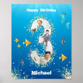 Fotokollage stor 3:e födelsedag under havet poster