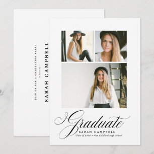 Fotokollage Studenten Card BLACK / 3 foton Inbjudningar