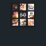 Fotokollage, svart monogram, anpassningsbar canvastryck<br><div class="desc">En unik 50:e (eller någon ålder) födelsedagspresent eller keepsaké som firar hennes liv med en kollage av 8 av dina foton. Lägg till bilder från hennes familj, vänner, sällskapsdjur, hobbieser eller drömresmål. Anpassa och lägg till namn, 50 år och ett datum. Grått och vit färgad brev. Chicens svarta bakgrund. Den...</div>