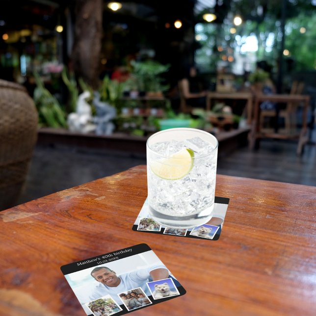 Fotokollage svartvit födelsedagsfest underlägg papper kvadrat (Skapare uppladdad)