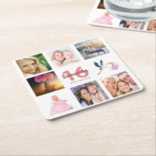 Fotokollage Sweet 16 Underlägg Papper Kvadrat
