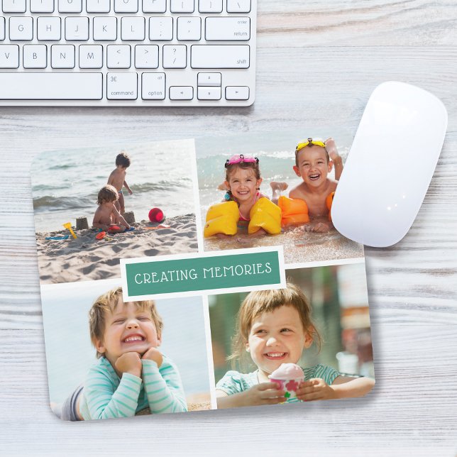 Fotokollage Teal för Skapande av familjeminnen Musmatta (Family Creating Memories Photo Collage Teal Mouse Pad)