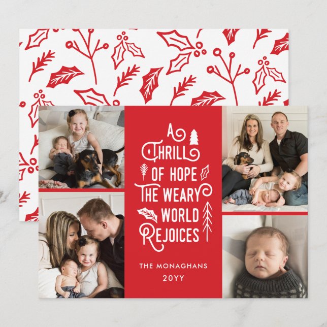 Fotokollage Thrill of Hope Photo Julrött Julkort (Fram/baksida)