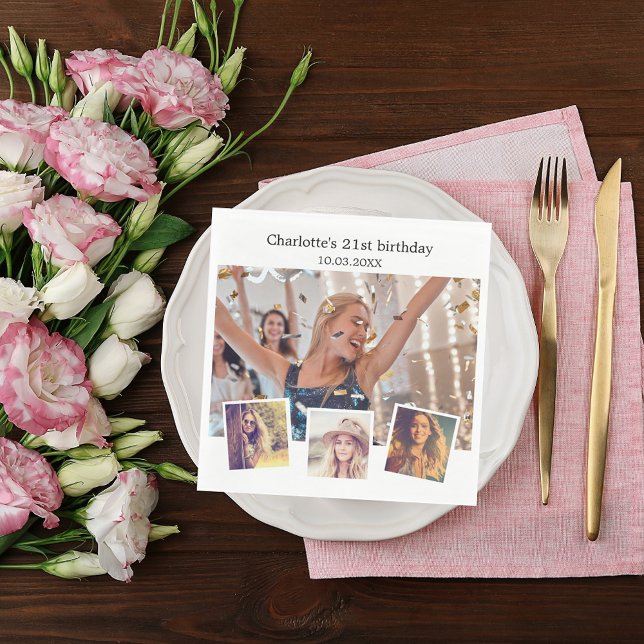 Fotokollage, vit födelsedagsfest pappersservett (Skapare uppladdad)