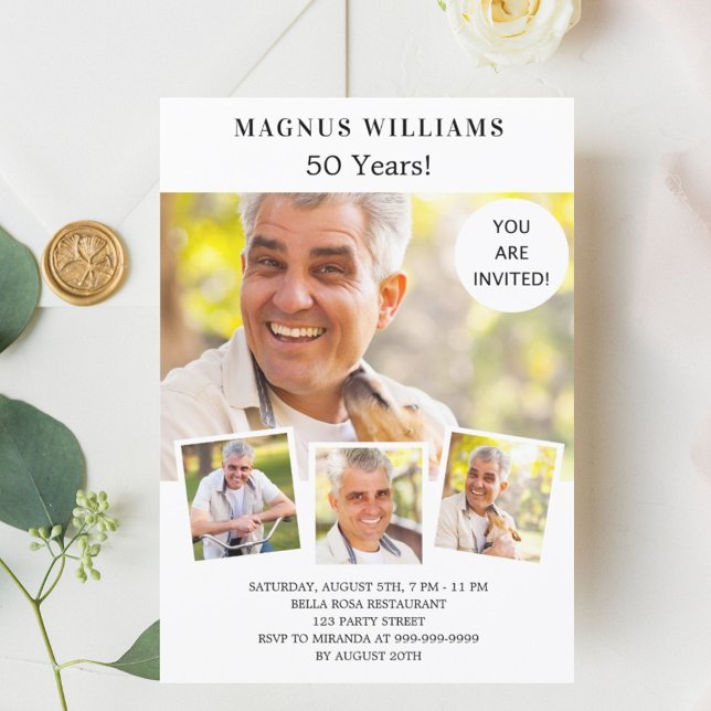 Fotokollage, vit lyxfödelsedag inbjudningar (Skapare uppladdad)