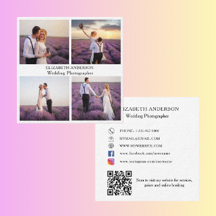 Fotokollage, vit, svart QR social-mediapremie Fyrkantigt Visitkort
