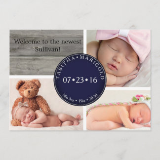 Fotokollage Wood Neutralt Birth Notice Inbjudningar