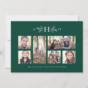 Fotokollationskort för Rustic monogram grönt helgd Julkort