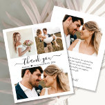Fotokollokort för Bröllop Tack-skript<br><div class="desc">Budget, Modern, Elegant Script 3 Photo Collage Bröllop Tack personlig till ett rimligt pris med ett tunt kort med låg budget. Snyggt bröllop tackar dig för en mall med 3 foton på framsidan och 1 bild på baksidan. ***NOTERA! *** BUDGETEN PAPPER/FLYER ÄR PAPPER. *** UPPGRADERA PAPPRA FÖR EN THICKER-PAPPER. ***...</div>