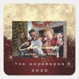 Fotokolon god jul New Guld Glitter Fyrkantigt Klistermärke