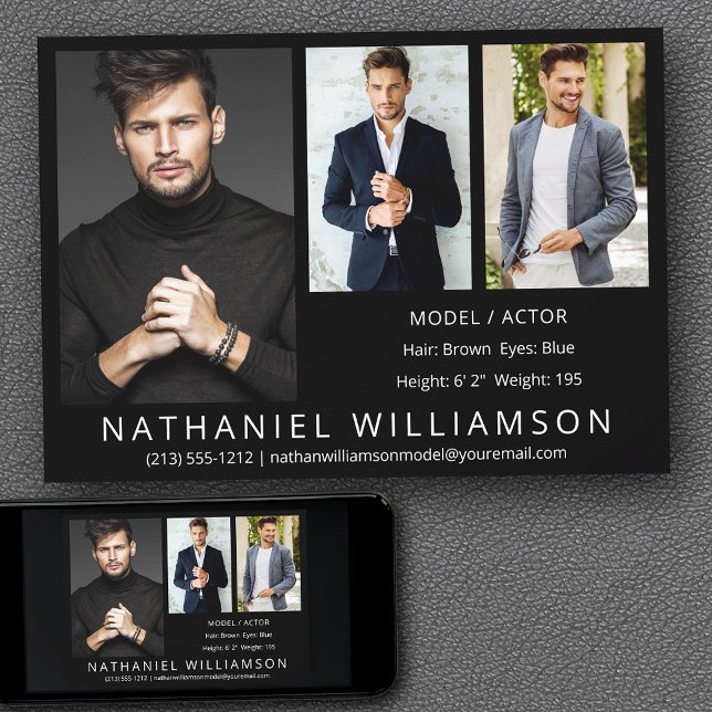 Fotokompositionskort Modern Pro Actor 3 Inbjudningar (Customize to change background color, text size, style or to add more photos to back of card.)