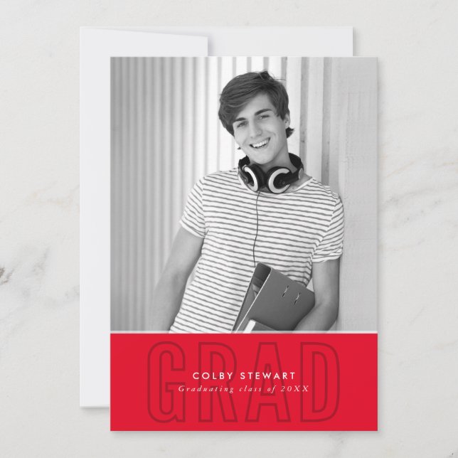Fotokontur för MODERN GRAD-chic överlägg röd Inbjudningar (Framsida)